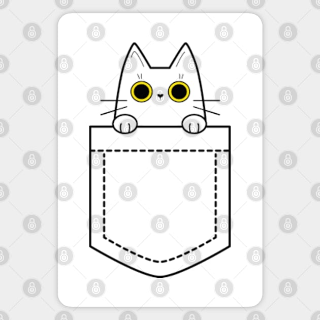 Cute white cat in a pocket Magnet by Kaktus Tees